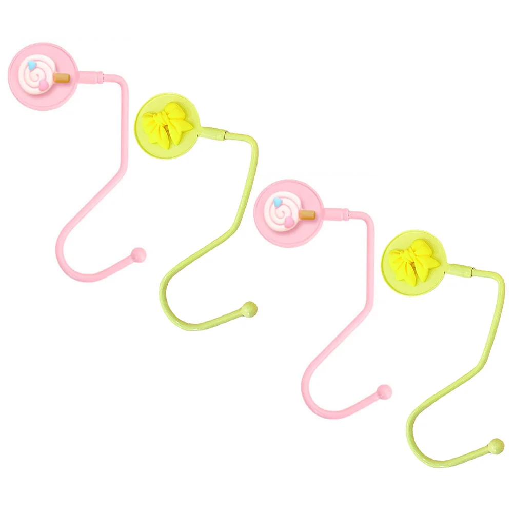

4 Pcs Hooks Desk Table Foldable Bag Hanger Alloy Cartoon Wallet Holder Purse Student Dorm Office Storage Utility