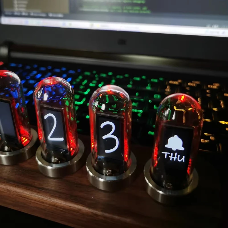Glow Nixie Tube Clock Bedside Digital Alarm Electronic IPS LED Table Clocks Black Walnut Timepiece Calendar Home Desk Decoration