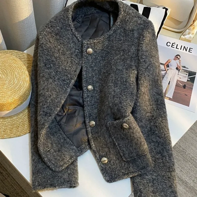 

Korean Fashion Elegant Long Sleeve Short Coat Women Overcoat Outerwear Ladies Autumn Winter Temperament Jackets Woman Casual