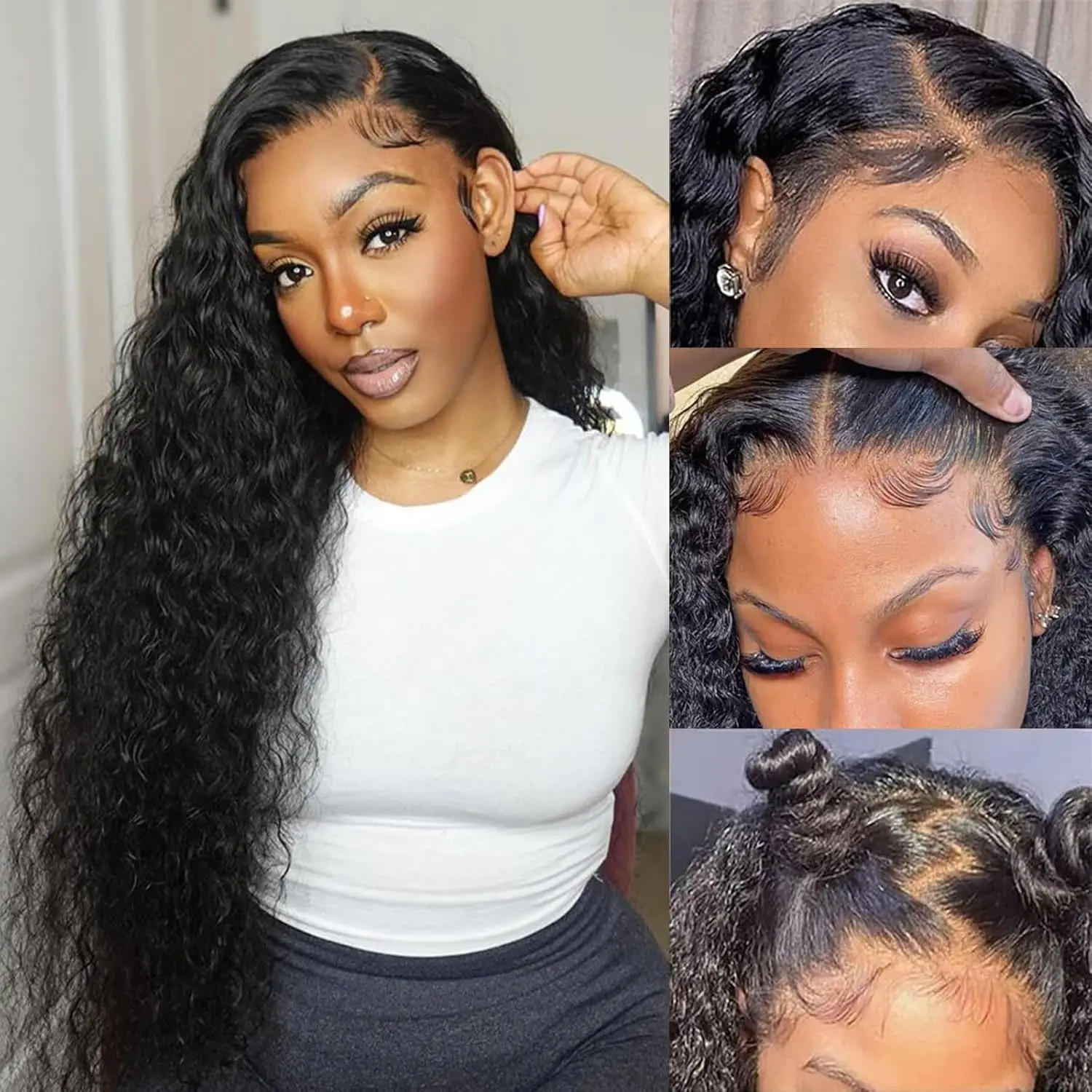 30 Inch Deep Wave Lace Front Wigs Human Hair 200 Density 5x5 HD Lace Front Wigs Human Hair Pre Plucked Brazilian Curly Wig