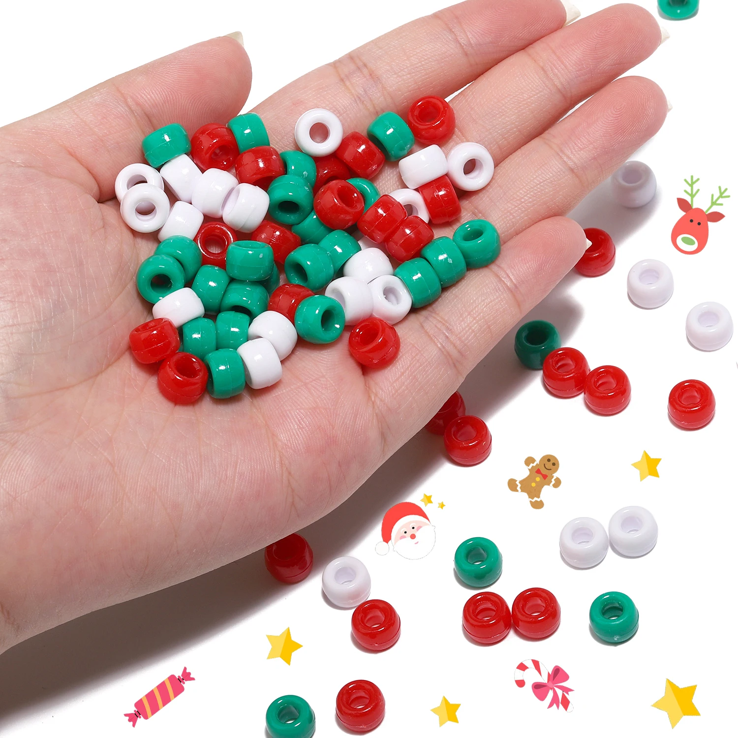 80Pcs/Lot Christmas Style Green White Red Acrylic Beads Loose Spacer Beads For DIY Jewelry Making Bracelet Necklace Accessories