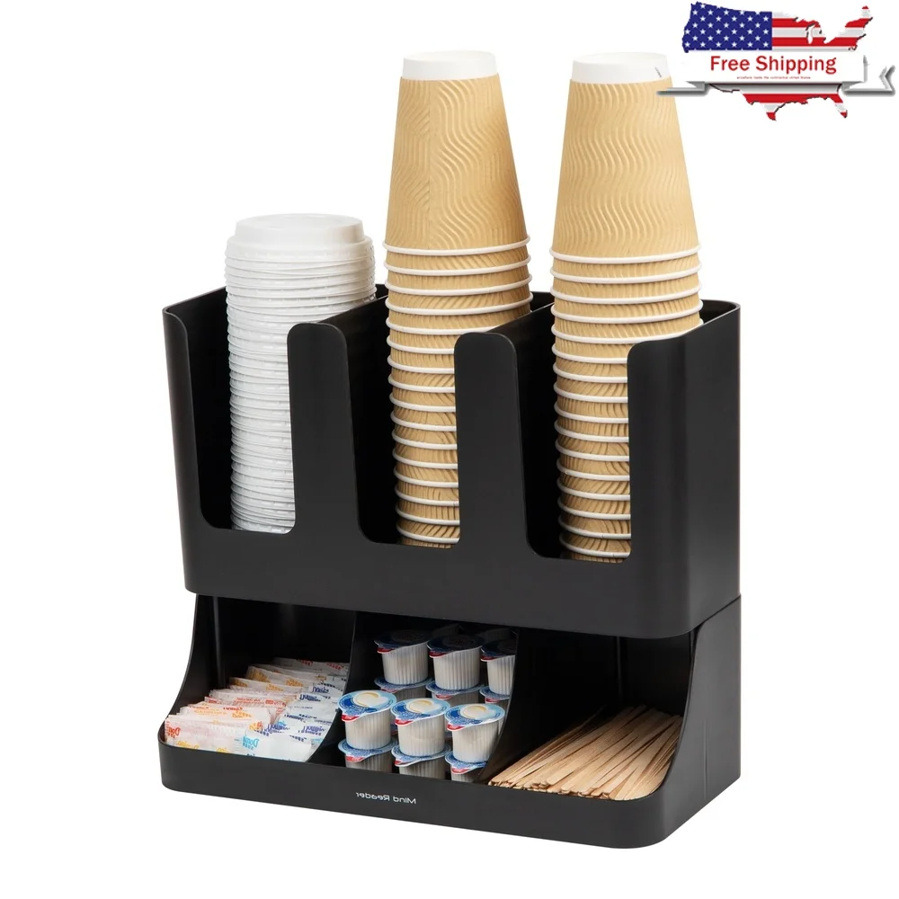 

Cup and Condiment Station Organizer Multifunctional Coffee Tea Storage Holder with Compartments Office Kitchen Bar Events