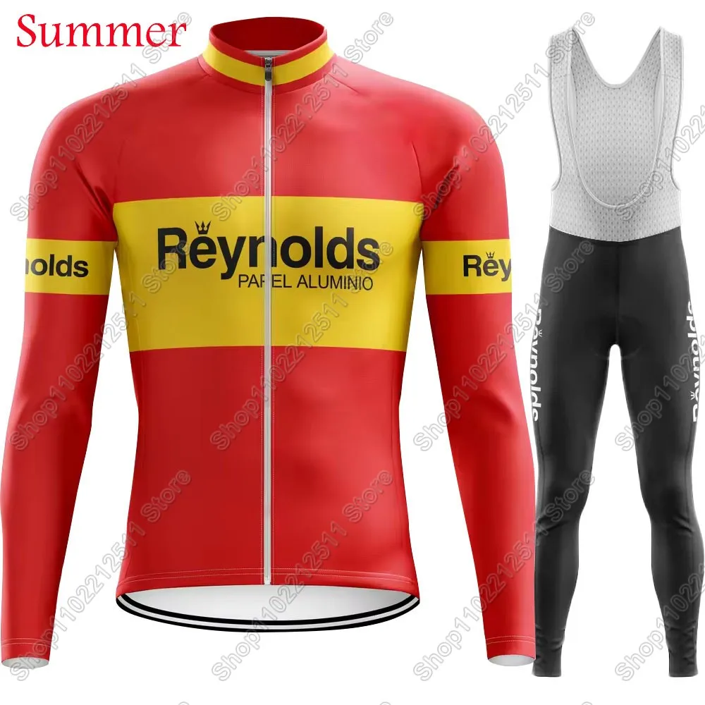 فرنسا اسبانيا 2025 رينولدز الدراجات جيرسي مجموعة الرجعية الصيف الشتاء ملابس رسمية طويلة الأكمام الدراجة الجبلية الطريق السراويل مريلة Ciclismo