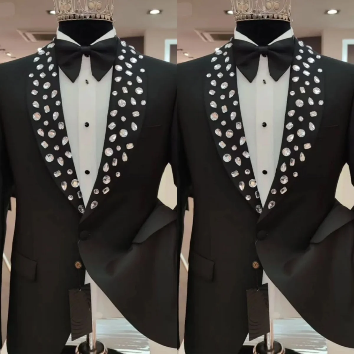 Classic Man Tuxedos 1 Piece Set Jacket Crystal Men Suit Fashion Shawl Lapel One Button Evening Wedding Groom  Customized