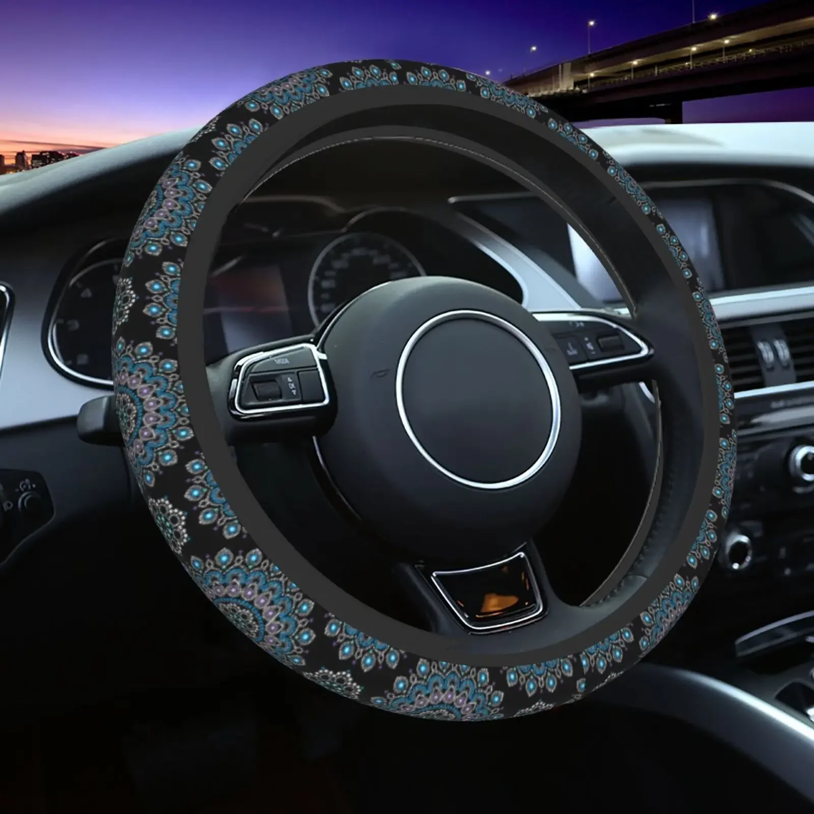 Sun and Moon Universal Steering Wheel Covers Abstract Human Face in Star Sky At Night Car Steering Wheel Cover Car Accessories