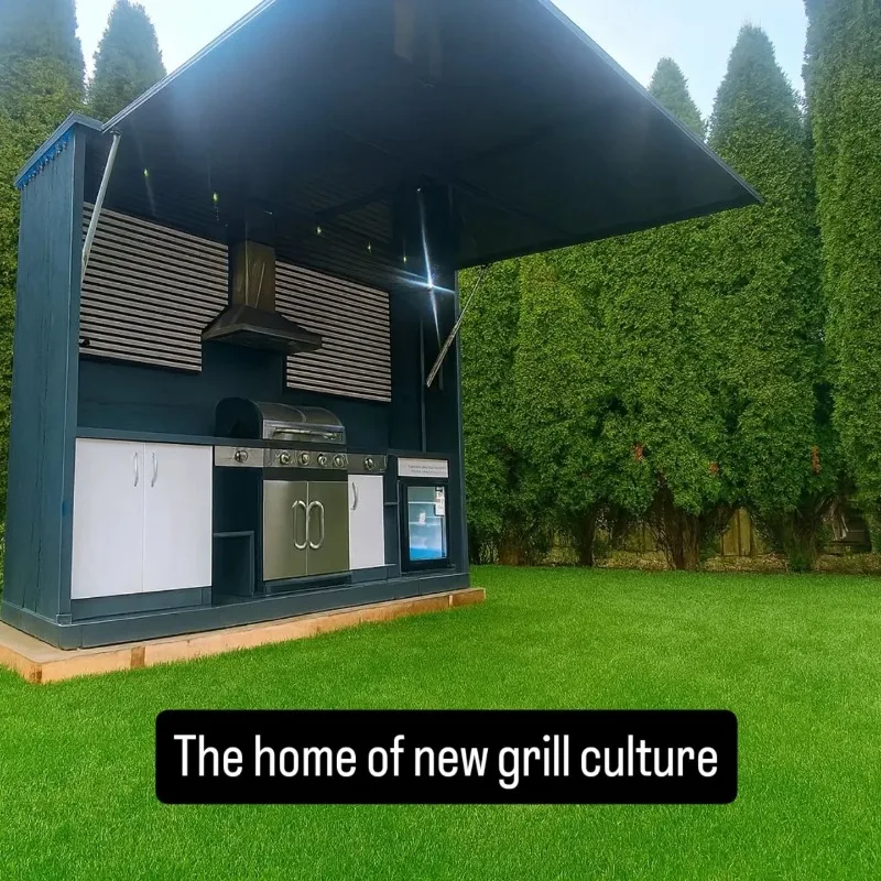 Customized Modular Weatherproof Enclosed Outdoor Kitchen Pavilion with Built-in BBQ Grill & Wash Sink for Patio & Backyard