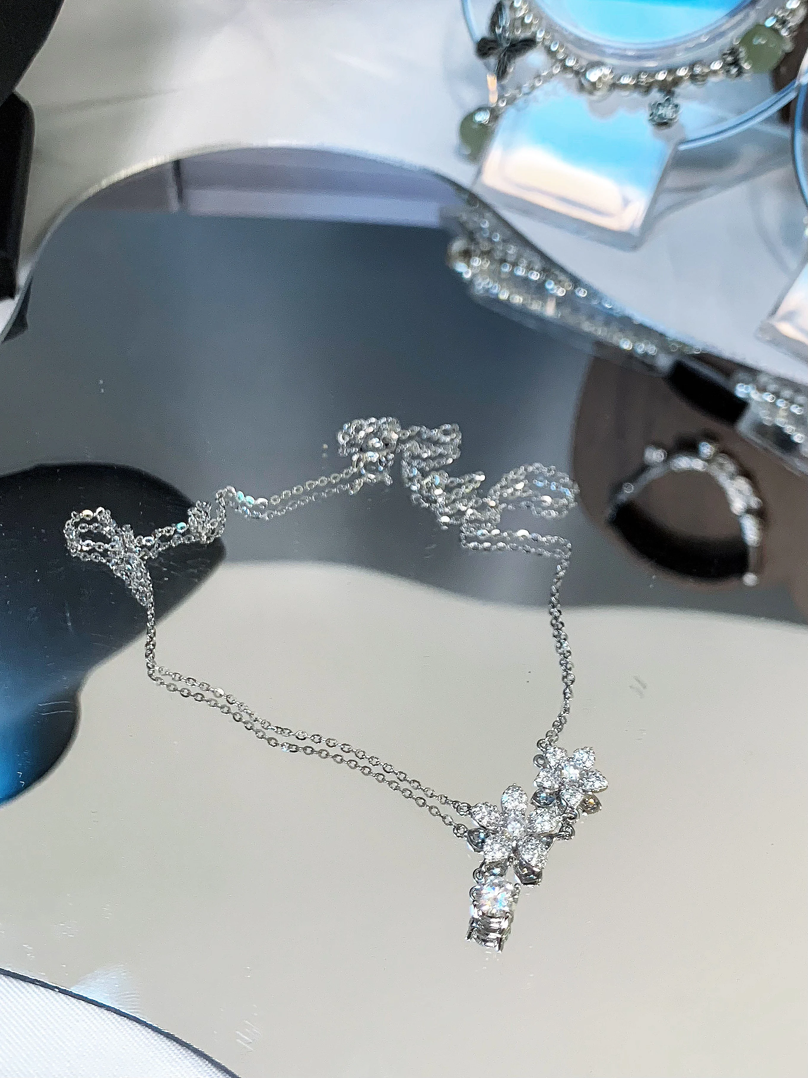 

"Go Mall" 925 Silver Necklace, Starry Sky Style, Women's, Light Luxury, Unique Design, High-Quality, Versatile, Choker Necklace