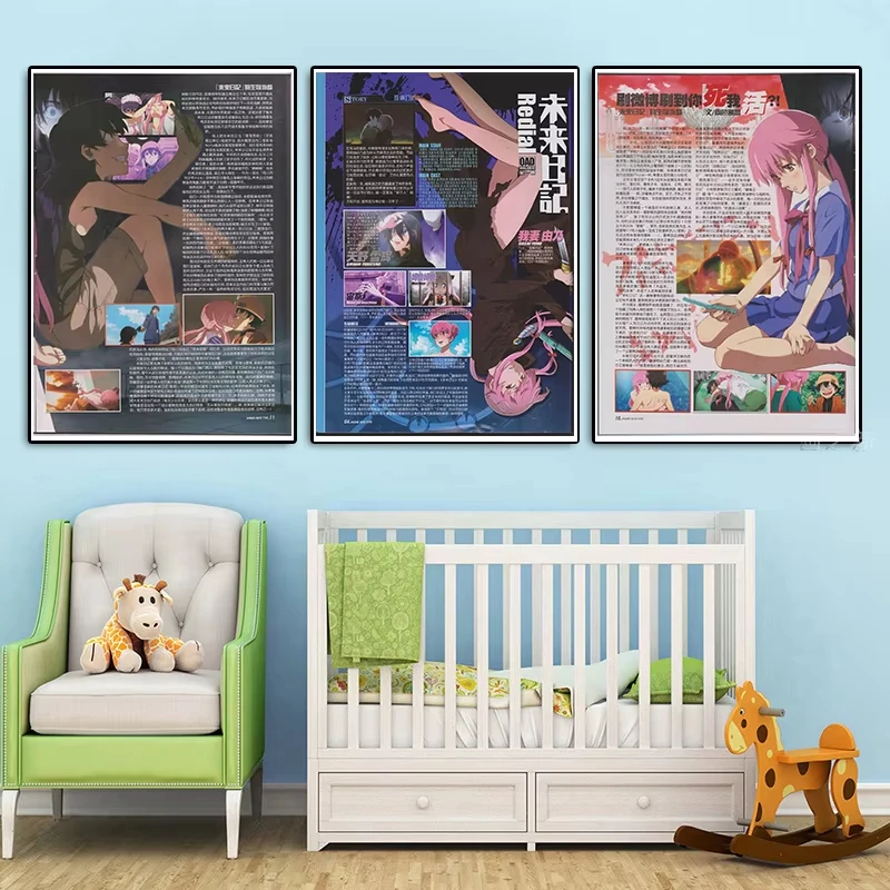 Anime Figure Mirai Nikki The Future Diary Poster Aesthetic Canva Painting Home Decoration For Wall  Mural Kawaii Room Decor view 4