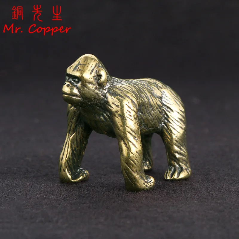 Solid Brass Gorilla Small Statue Office Desk Ornament Decoration Crafts Collection Animal Orangutan Figurine Miniature Toy Gifts