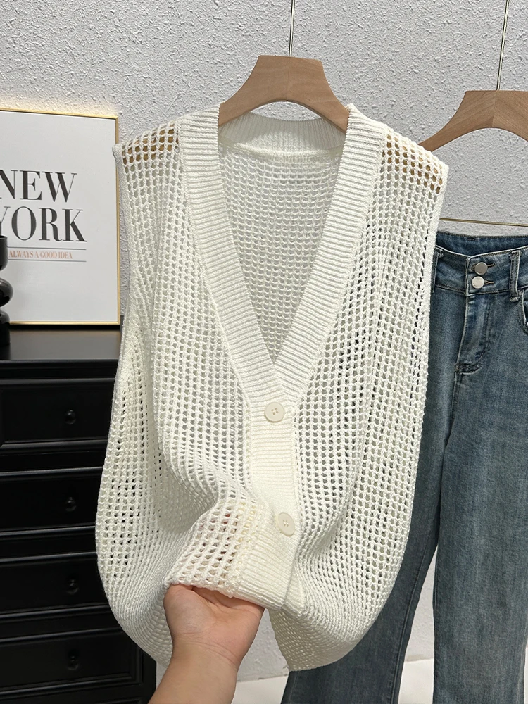 Button-down gehaakt vest voor dames V-hals mouwloos opengewerkt vest top zomer boho chic vintage outfit