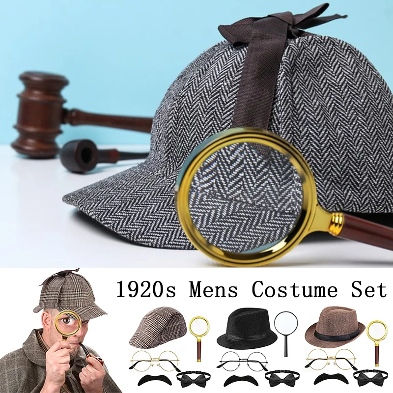 1920er Jahre Herrenkostüme Zubehör Gatsby Gangster Retro Detektiv Hut Dress Up Set Männliche Halloween Party Cosplay Requisiten