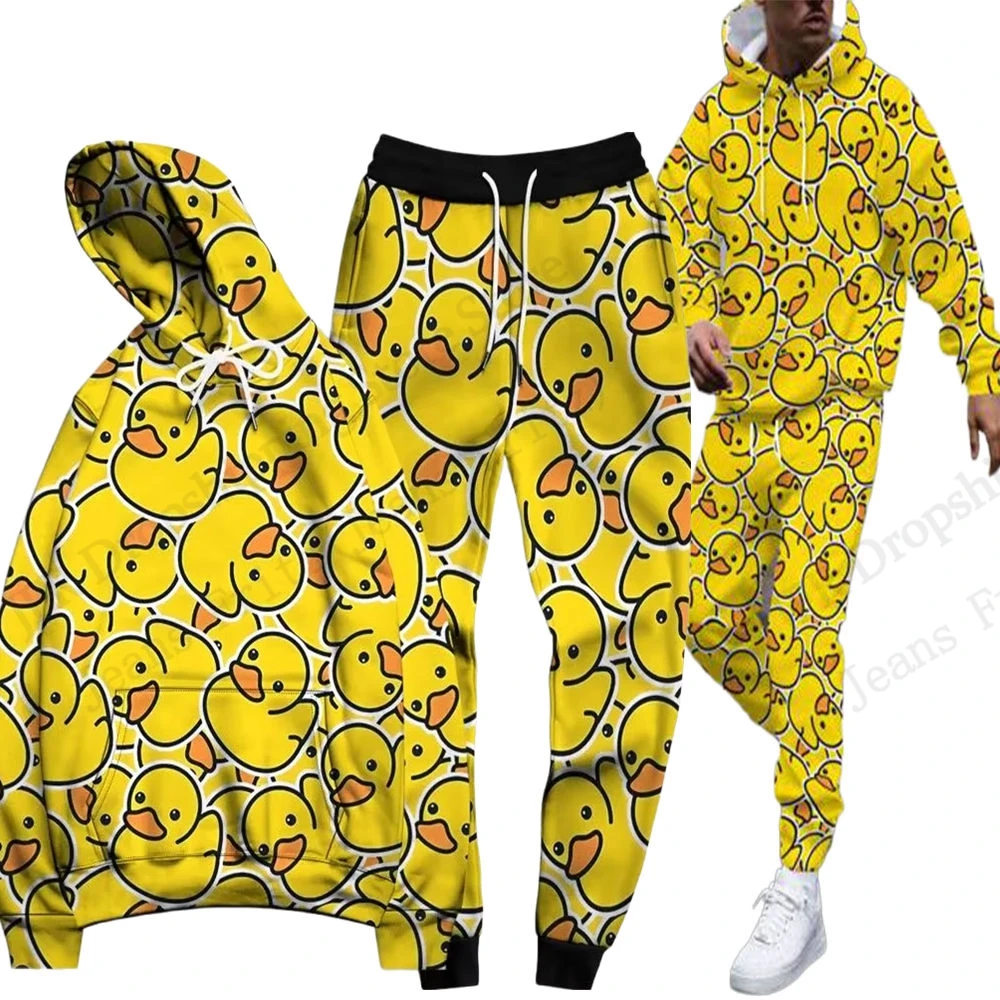 

Комплекты из двух предметов с капюшоном и брюками, комплект с 3d принтом животных, утки, мужской и женский модный комплект с капюшоном + брюки, комплект из 2 предметов, мужские спортивные костюмы, новый костюм