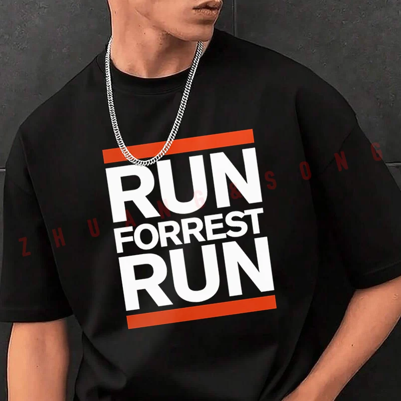 

Run Forrest Run Design Tshirt Men Black New Hip Hop O-neck Tee Shirt Crew Neck Tops Casual T-shirt