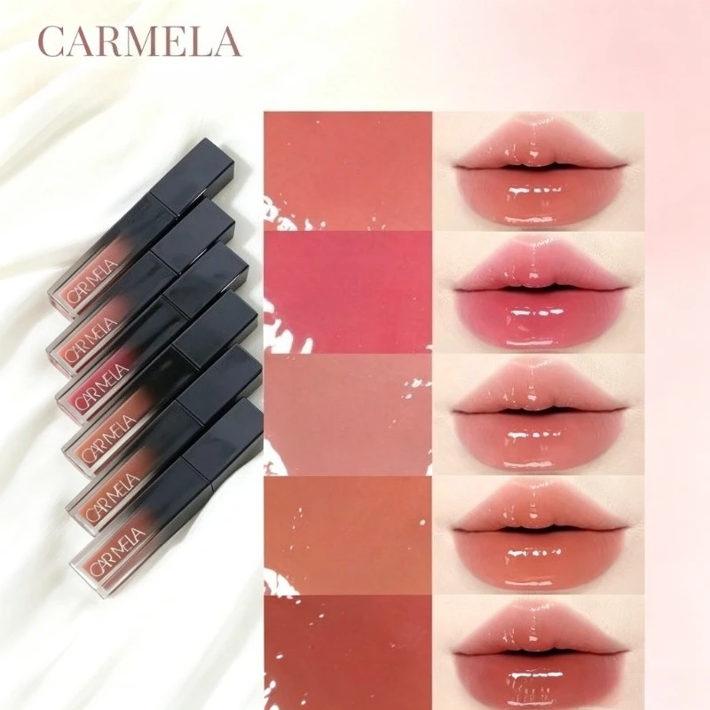 brilho-labial-carmela-mirror-water-cor-nude-essencia-hidratante-preenche-rugas-labiais-batom-de-baixa-saturacao-maquiagem-de-longa-duracao