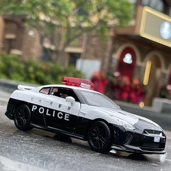 1:32 Nissan GTR Alloy Police Sports Car Model Diecast Simulation Metal Toy Car Model Sound and Light Collection Gift