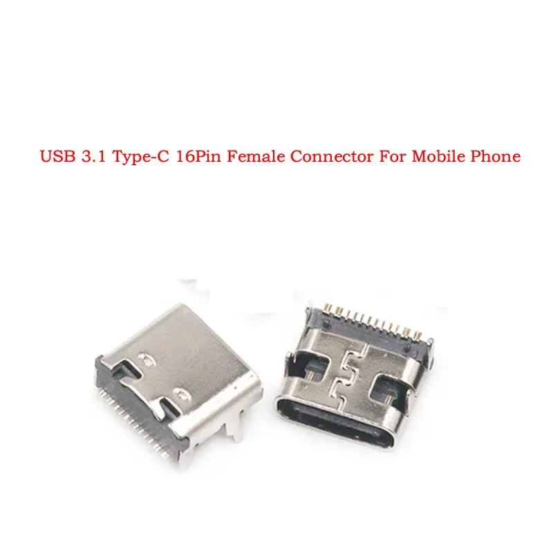 10PCS  USB 3.1 Type-C 16Pin Female Connector For Mobile Phone Port Charging Socket Tow Feet Plug