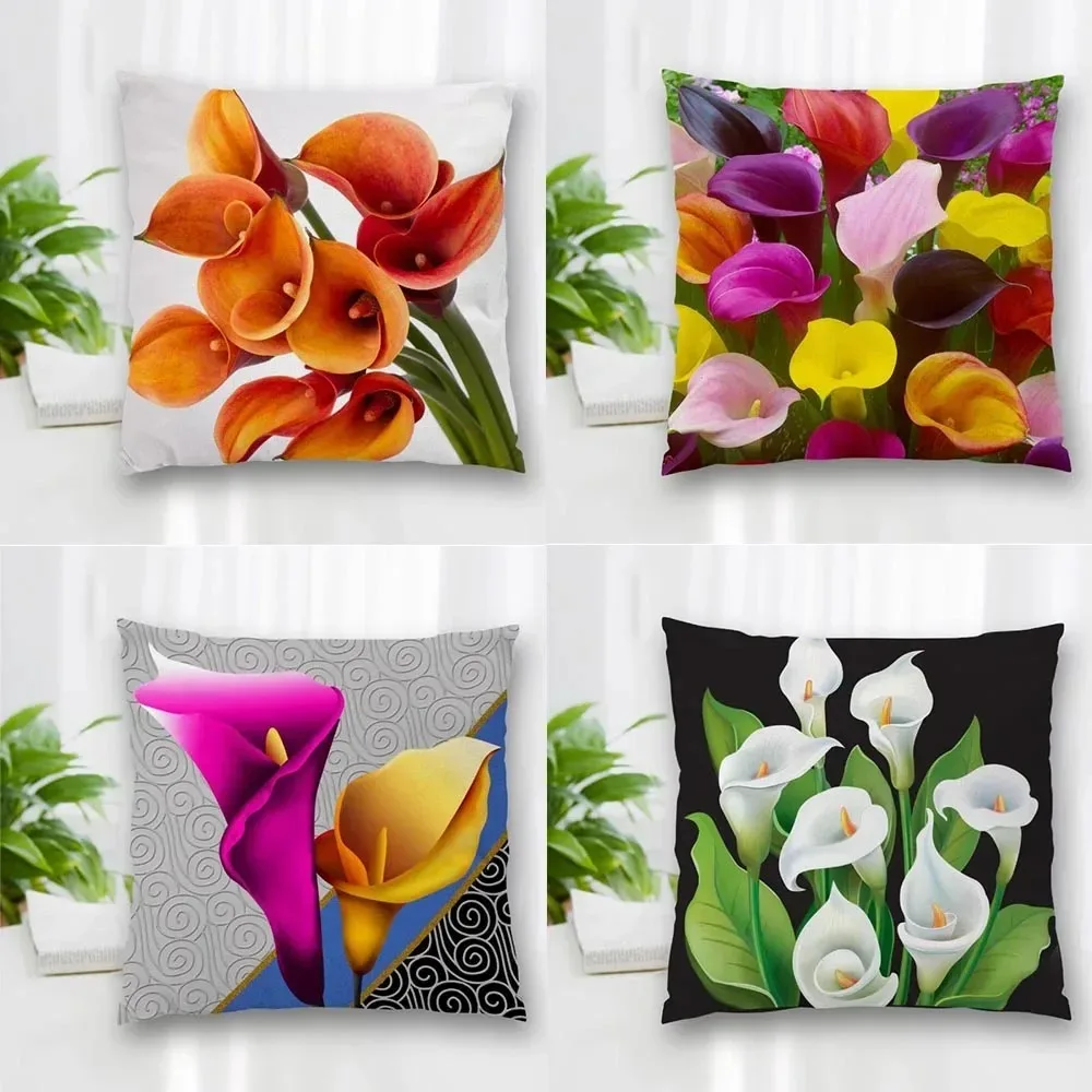 Home Office Decorative Sofa Cushion Calla Lily Pattern Pillowcase Bedroom