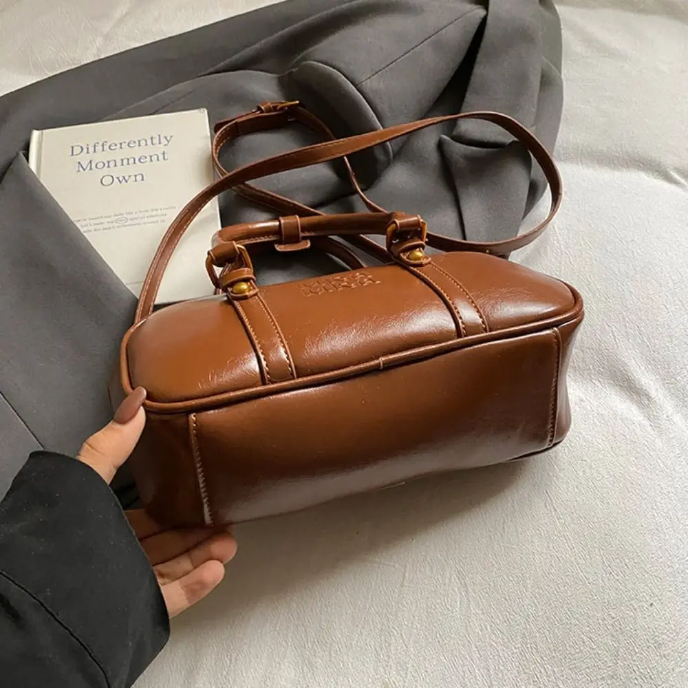 

Элегантная сумка-боулинг из искусственной кожи, однотонная, квадратная, на плечо, большая вместимость, в корейском стиле, сумка-бостон из ПУ, уличный стиль