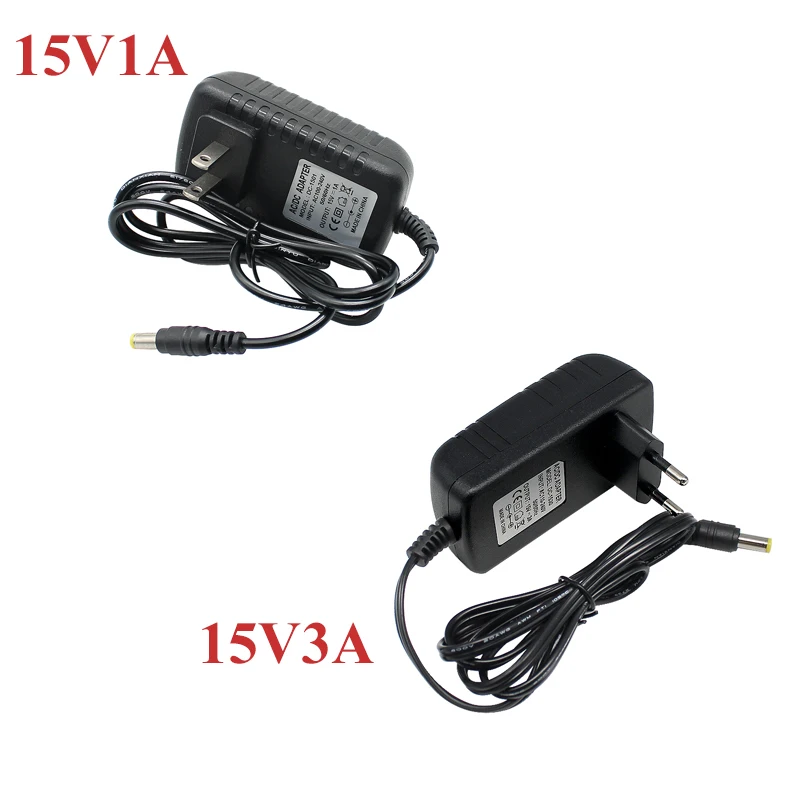 Adaptador de fuente de alimentación Universal, convertidor de cargador con enchufe europeo y estadounidense, CA a CC 100-240V, 15V, 1A, 2A, 3A, 4A,