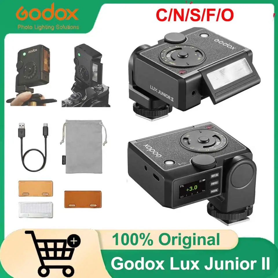 Godox Lux Junior II TTL Retro Flash 2.4G GN18 1/8000s HSS for  Canon Nikon Sony Fuji Olympus with Bulit-in Rechargeable Battery