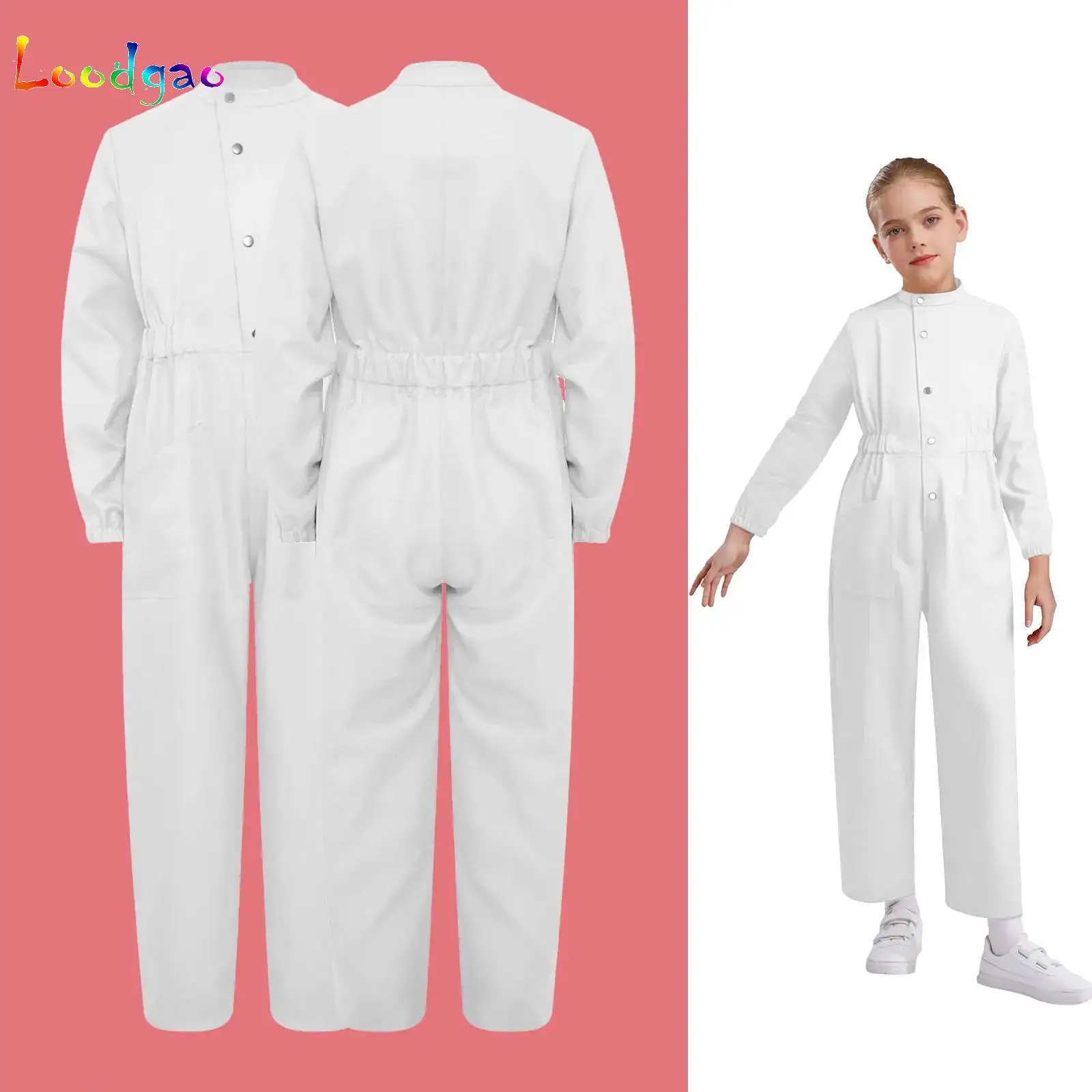 

Girls Boys Mechanic Costume Flight Suit Elastic Waist Straight-Leg Rompers Jumpsuit Playsuit Flightsuit Carnival Party Dress Up