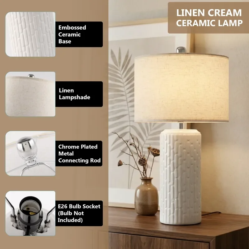 Imitation Stone Ceramic Bedside Lamp Farmhouse Style Night Light for Bedroom Living Room Decor