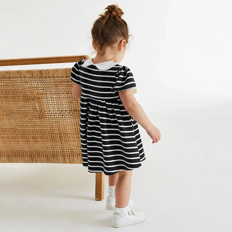 2024 Striped Girl Children Dress First Communion Party Young Kids New Clothing Matching Rainbow Embroidered Short Sleeved Outfit