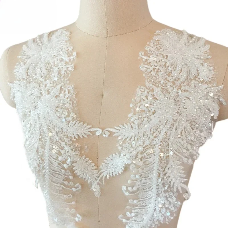 3D Beaded Lace Flowers Applique for Bride, Wedding Dress, Skirt and Skirt Accessories, Headwear Accessories, 1Pair