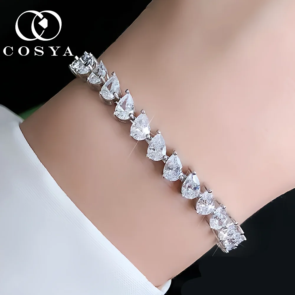

COSYA 4*6mm Pear Cut Full Moissanite Bracelet 100% S925 Silver For Women D Color VVS1 Lab Diamond Bracelet Fine Jewelry