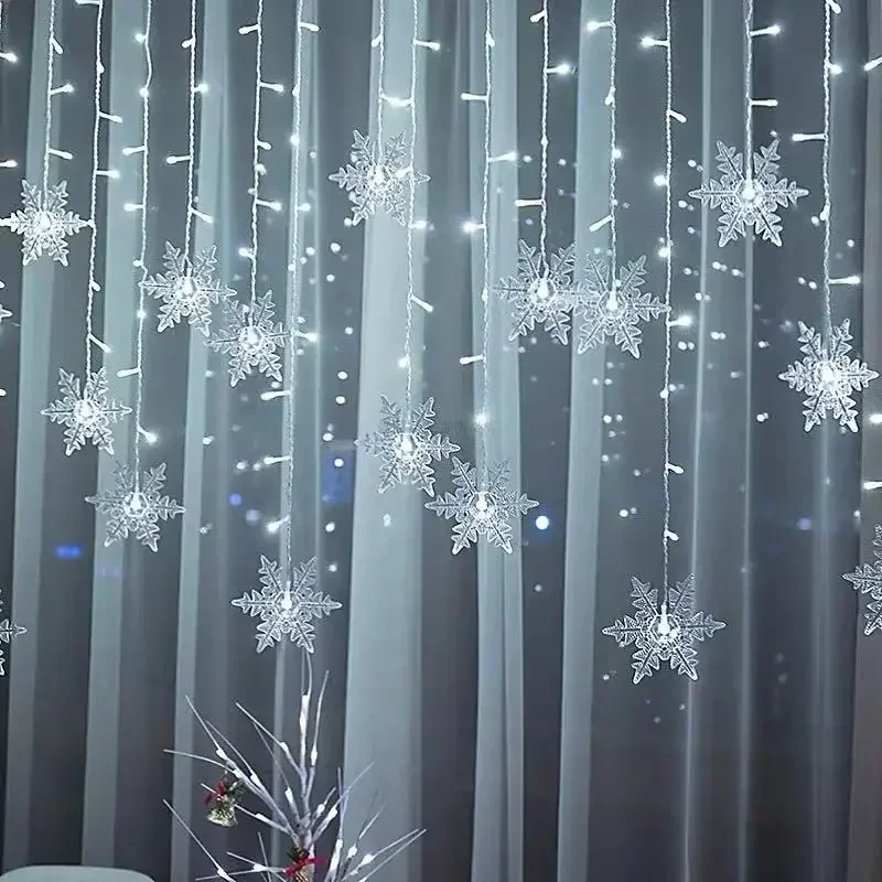 3.5M Christmas Light Led Snowflake Curtain Icicle Fairy String Lights Outdoor Garland Home Party Garden 2025 New Year Decoration