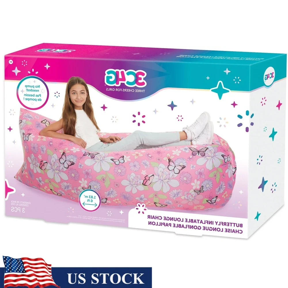 

Надувное кресло для отдыха с розовой бабочкой, легко накачиваемый портативный воздушный диван для подростков с сумкой на шнурке, для использования в помещении и на открытом воздухе, 250 фунтов