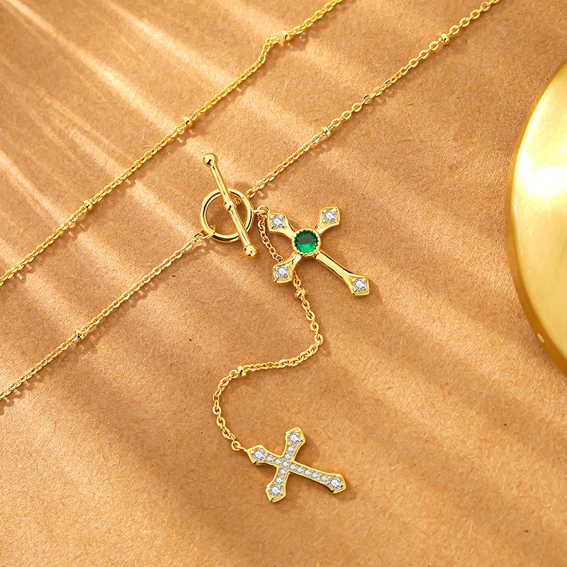 Neo-Gothic Fashion Women Crystal Zircon Cross Pendant Necklace for Women Girl Crystal Chain Necklace Punk Party Jewelry