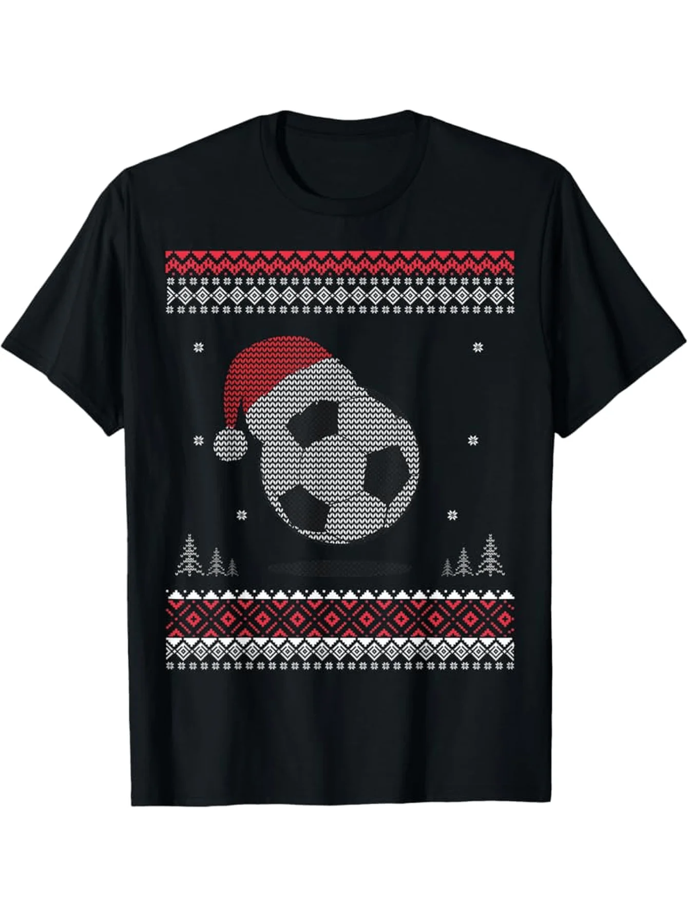 Funny Men's Black Graphic T-Shirt Soccer Ball Santa Hat Snowflake Fair Isle Winter Pattern Retro Graphic 100% Cotton Heavyweight Short Sleeve Casual Streetwear Tee