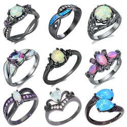 CiNily White/Blue Fire Opal Ring Series with Cubic Zirconia Black Gold Color Geometric Animal Rings for Woman Fashion Jewelry