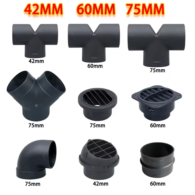 42mm/60mm/75mm Air Vent Ducting T Y L Piece Elbow Pipe Outlet Exhaust Joiner Connector For Diesel Parking Heater ﻿