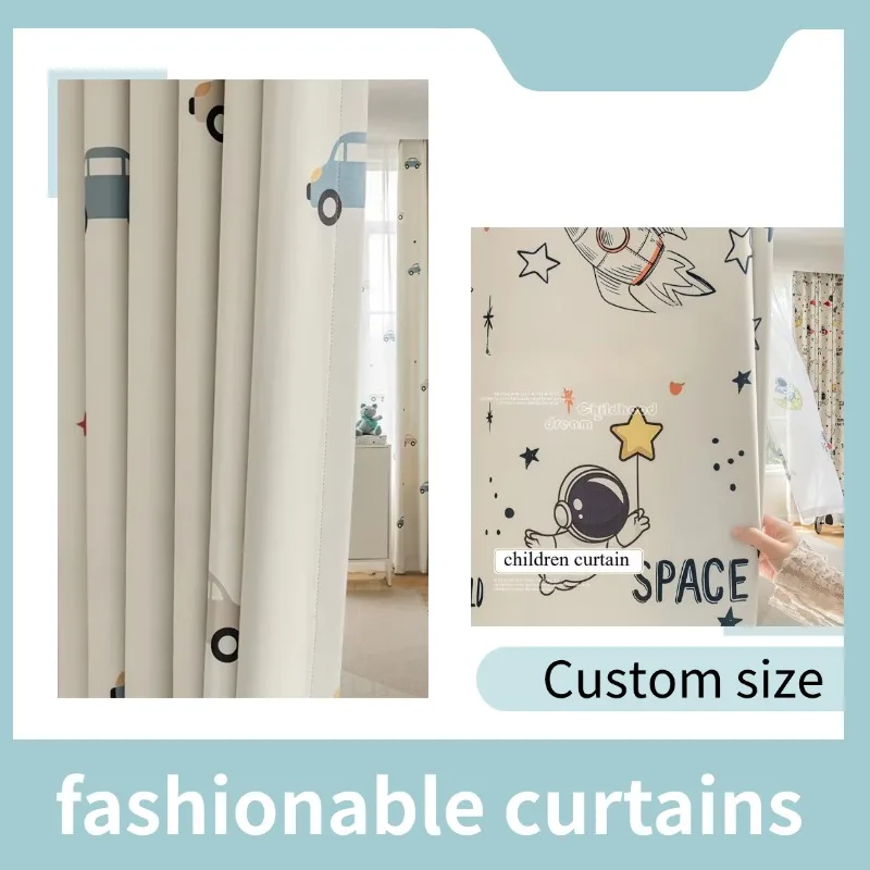

Custom Size Children's Curtain Blackout Curtain Boy Children's Room Bedroom Astronaut Print Cartoon Cute and Warm Modern