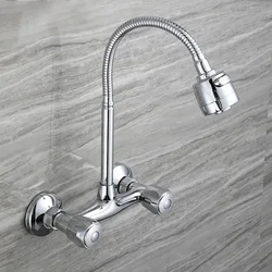 Tianview Brass body in-wall kitchen faucet hot and cold vegetable basin sink laundry pool chrome-plated 360° outlet faucet