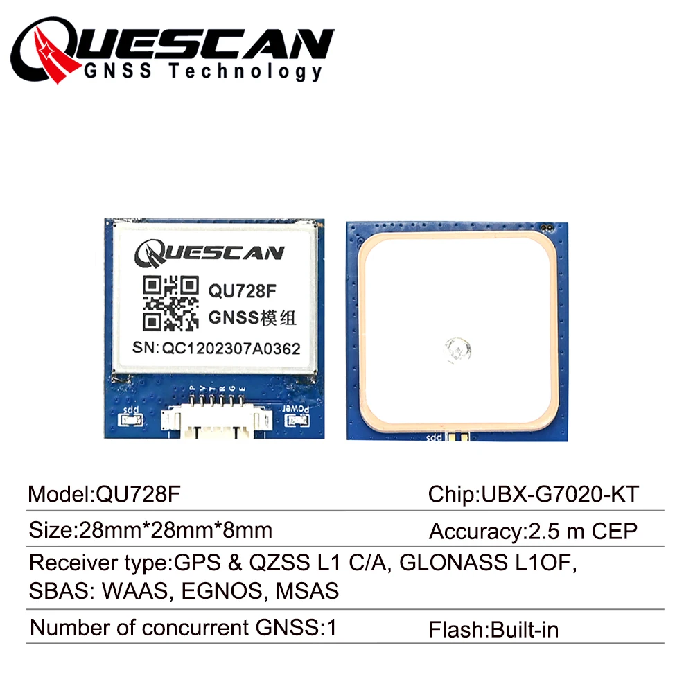 QUESCAN QU728F GPS Antenna Module GPS GLONASS NMEA Sensor UBX-G7020-KT NEO-7N 28mm*28mm