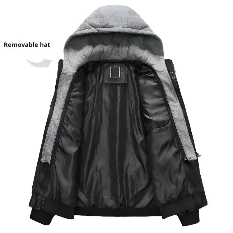 Men Leather Jacket Warm Autumn Winter Windbreaker Overcoat PU Biker Jacket Coat With Hood Fashion Casual Jacket Male Clothes
