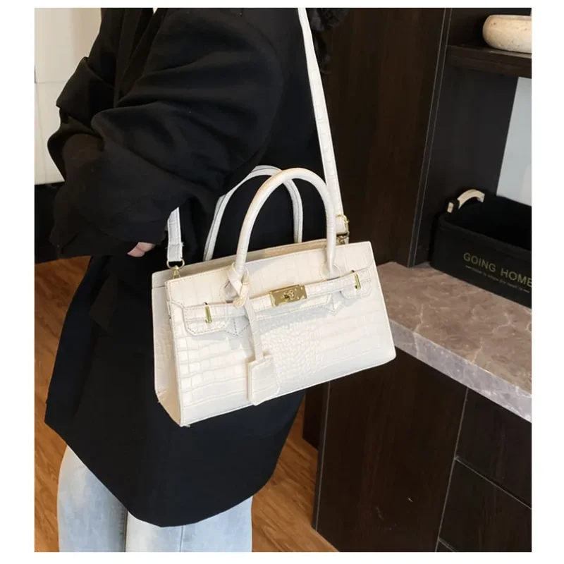حقيبة كيلي منقوشة على شكل تمساح جديدة لعام 2025 - محفظة كتف وكروس أنيقة، حقيبة يد بمقبض علوي مع حزام قابل للفصل