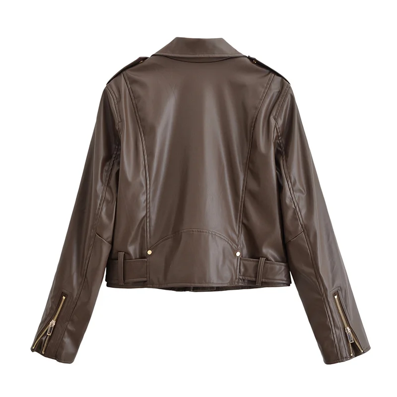 Damenjacke 2025, Herbst, neuer Stil, einfarbig, lange Ärmel, Reißverschluss, dekoratives Leder, Motorrad-Stil, modisch und persönlich