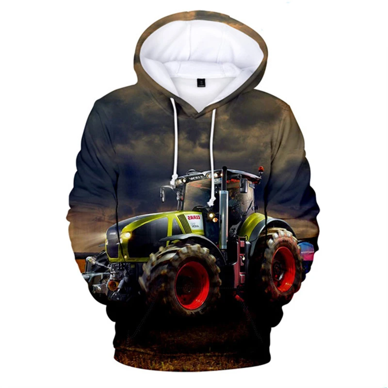 Farm Tractor Pattern Men's Hoodies 3D Printed Long Sleeve Pullover Hoodie Sweatshirt Harajuku Truck Cartoon Autumn Sprots Hoodi