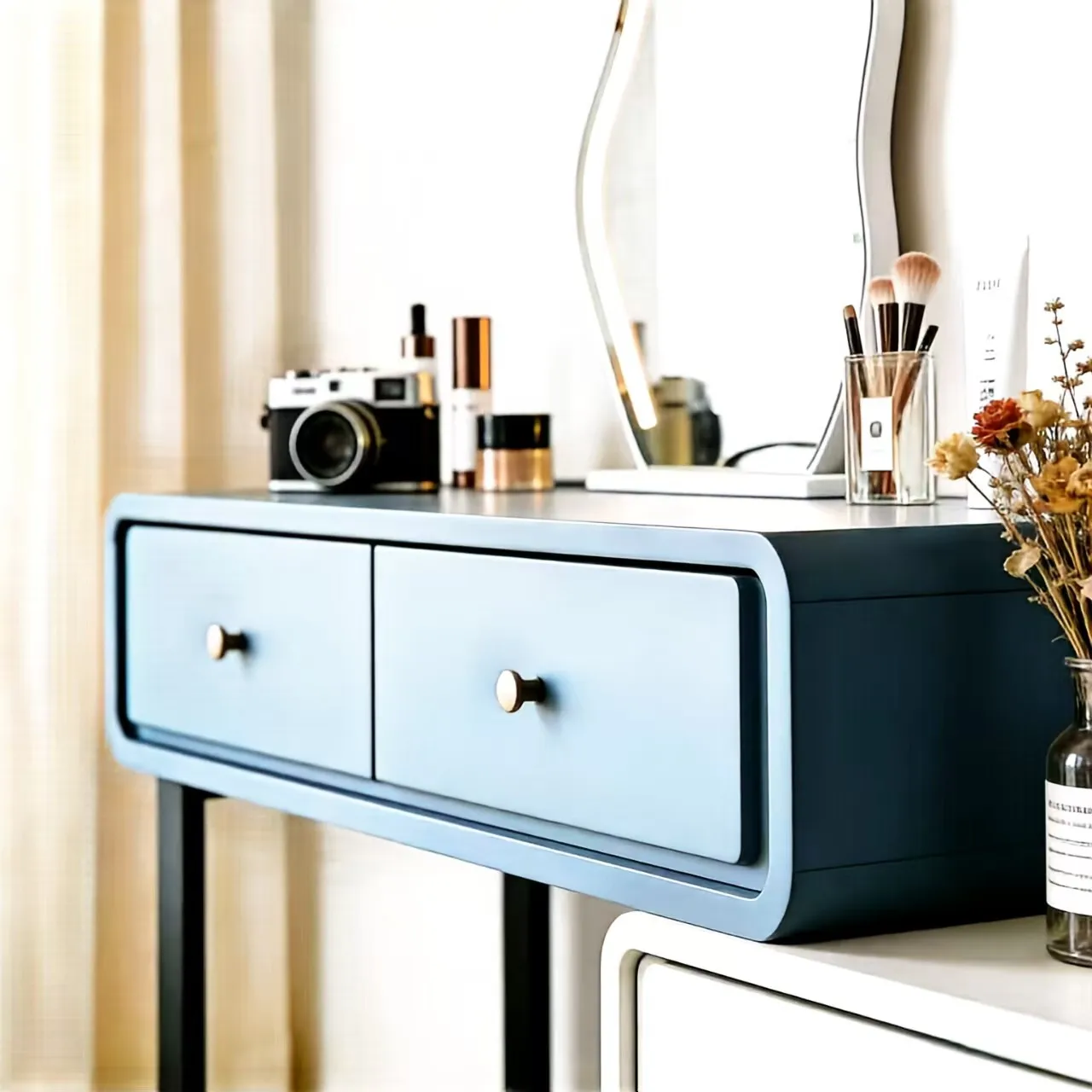 

# Hot Sale 2026 Dressing Table Cream Style LED Mirror Chest Drawers Modern Luxury Makeup Vanity For Bedroom Small Apartment