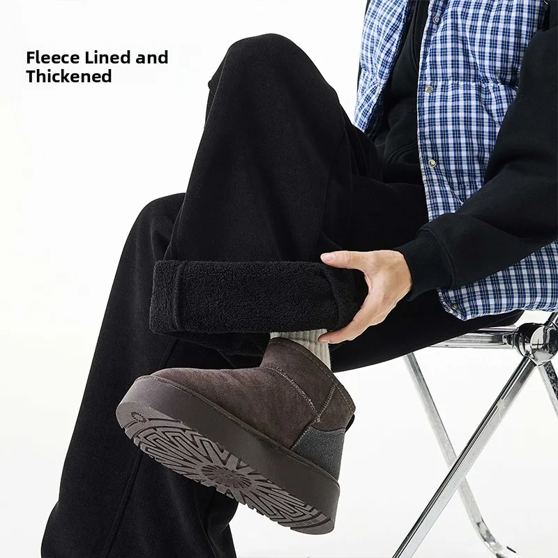 

American Style Heavyweight Corduroy Men's Winter Fleece Lined Thickened Trendy Loose Straight Leg Floor Length Casual Pants