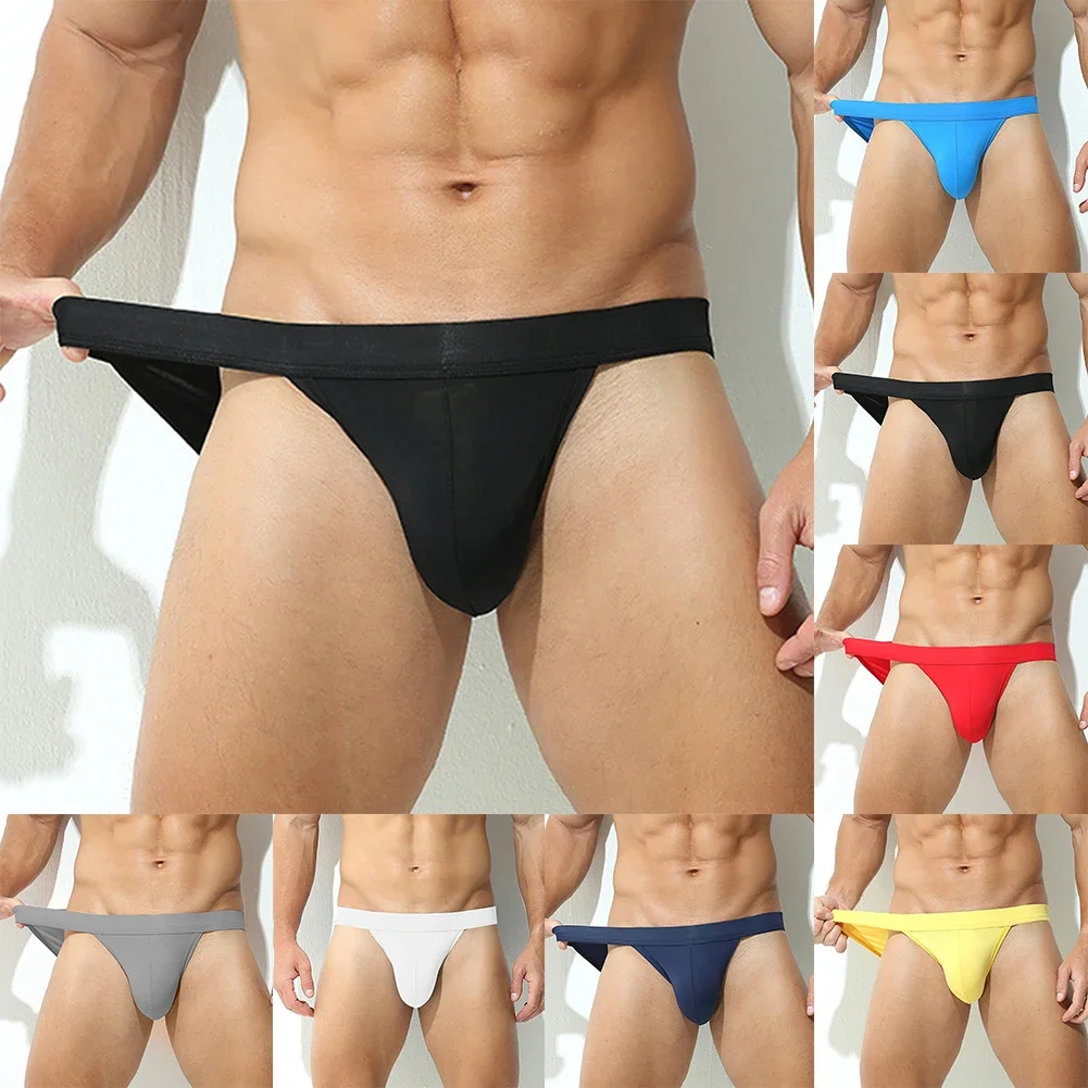 Mens Ice Silk Bikini Underwear Low Waist Breathable Briefs U Convex Pouch Panties Seamless Stretch Underpants Exotic Lingerie