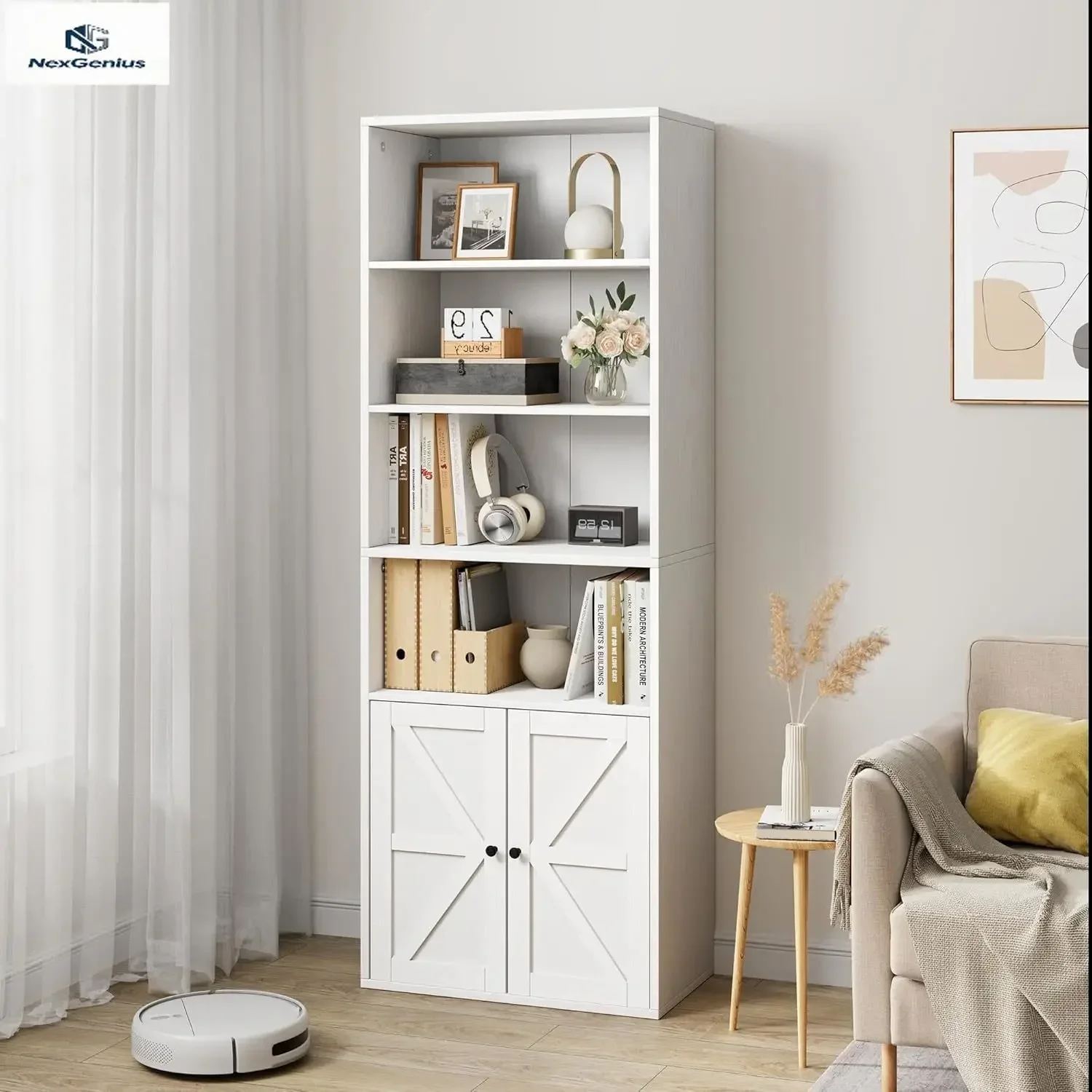 White 714 Inch 6 Tier Bookcase Display Storage Shelves Floor Standing Cabinet For Office Living Room Bedroom Kitchen