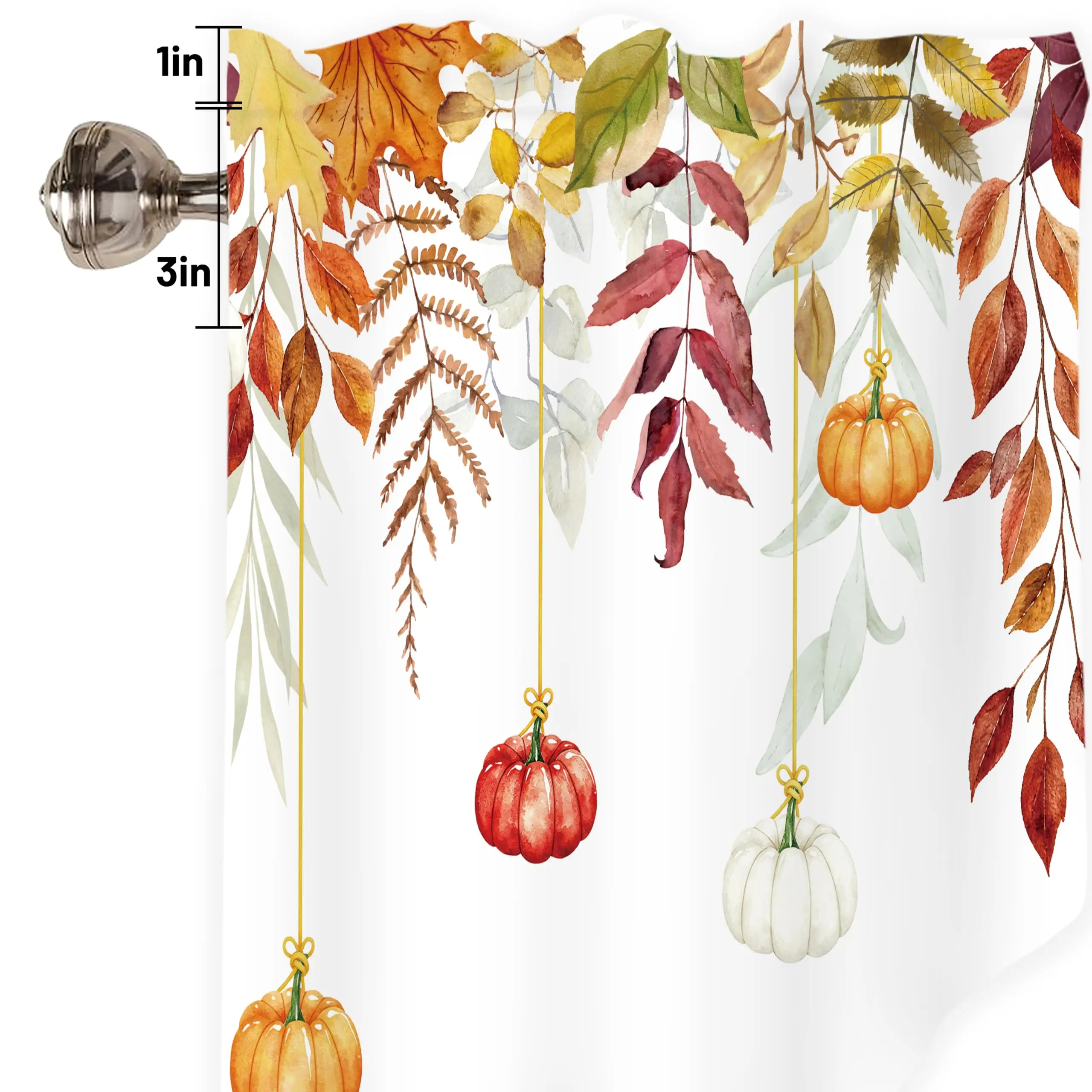 Fall Pumpkin Printed Swag Curtains, 1 Pair Rod Pocket Window Treatment, Farmhouse Autumn Harvest Decor for Kitchen Living Room