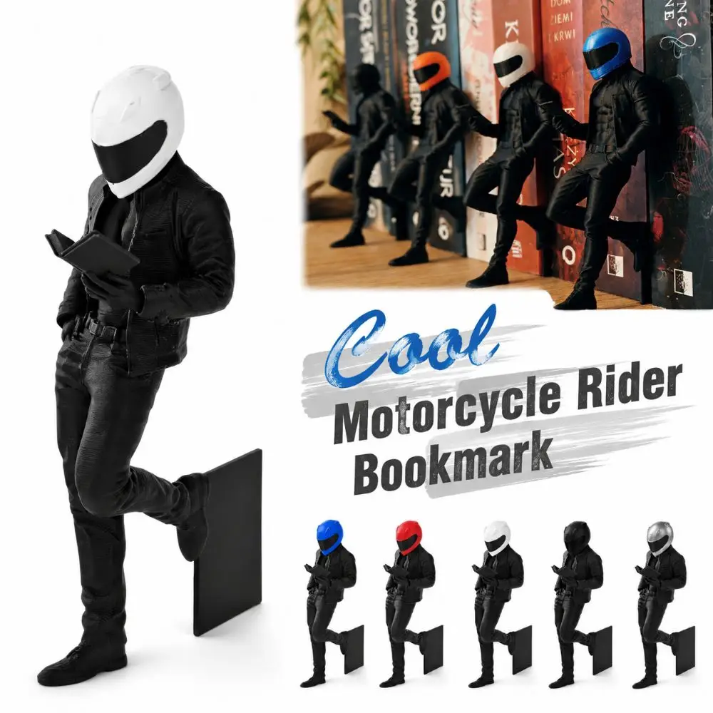 Funny Cool Motorcycle Rider Bookend 3D Printed Plastic Helmet Rider Bookmark Unique Knight Bookmark Book Ornaments
