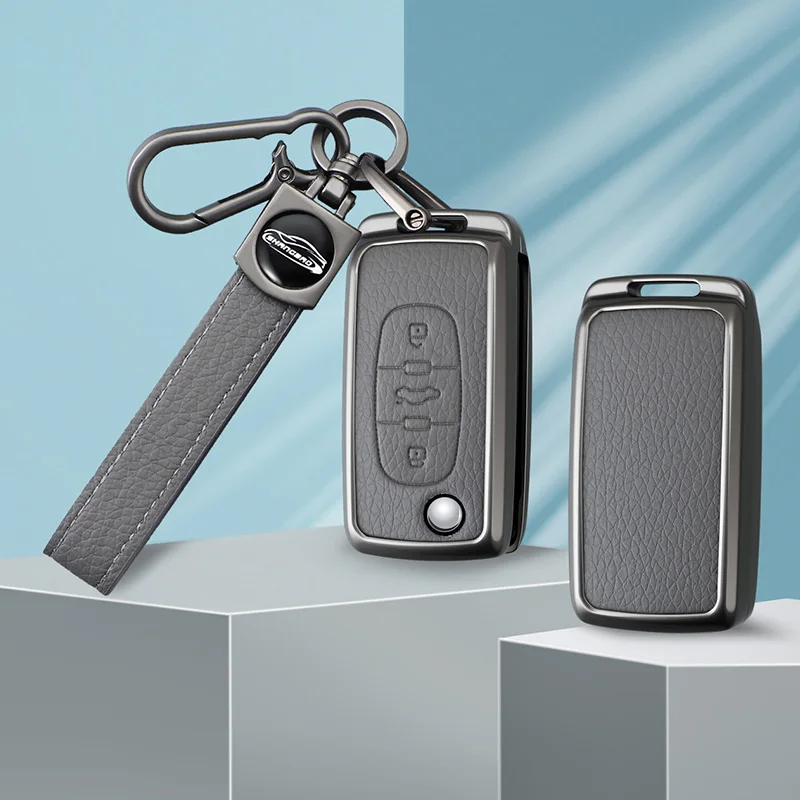

Metal Leather Car Key Case Cover For Peugeot 107 207 307 307S 308 407 607 3008 5008 Protection Shell Holder Accessories