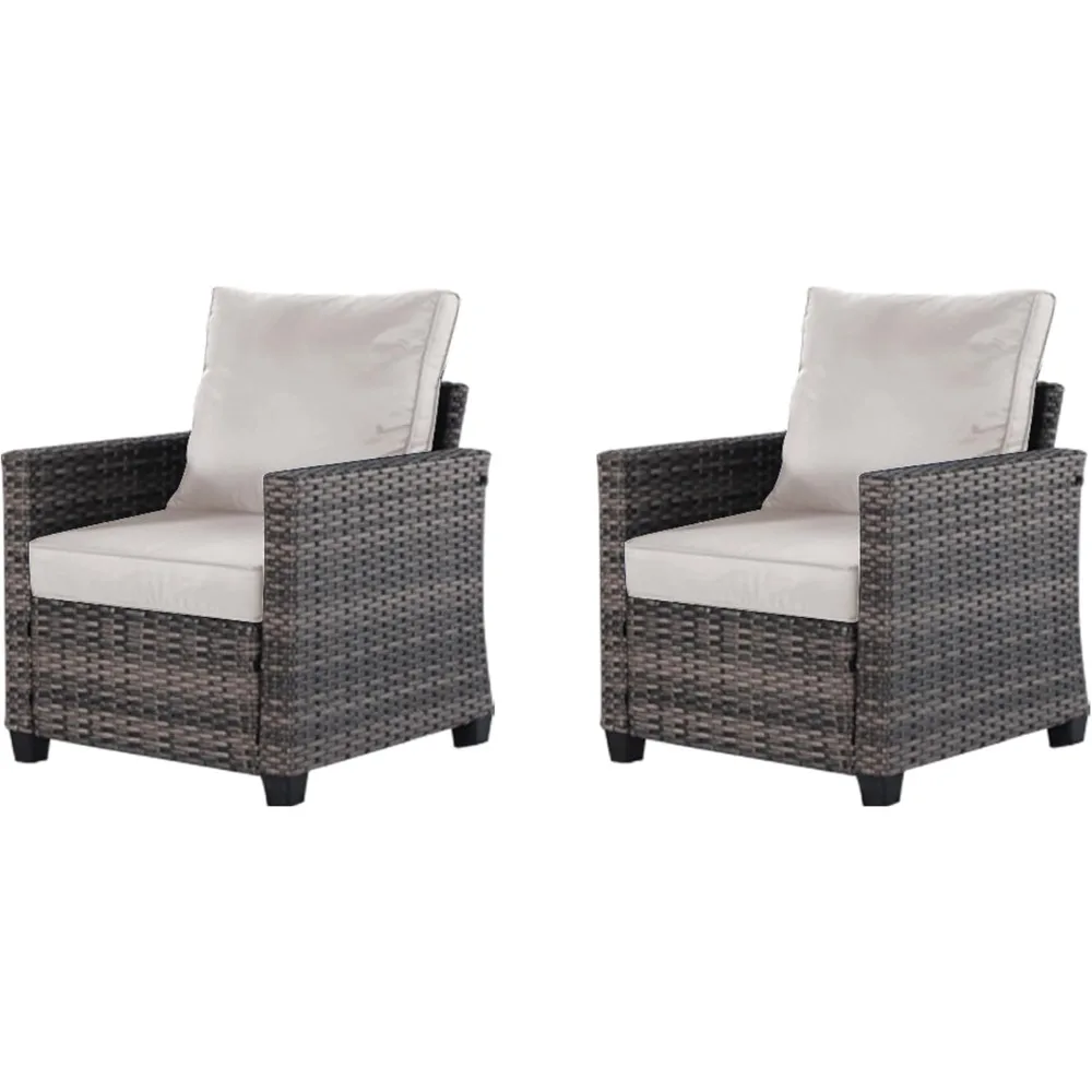 

2 Piece All Weather Patio Sofa, Patio Single Sofa Gray Gradient Rattan, Outdoor Couch Additional Chair with Removable Thick Cush